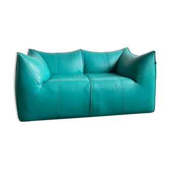 Le Bambole 2-Seater Sofa in Turquoise Leather, Mario Bellini for B&B Italia 70s