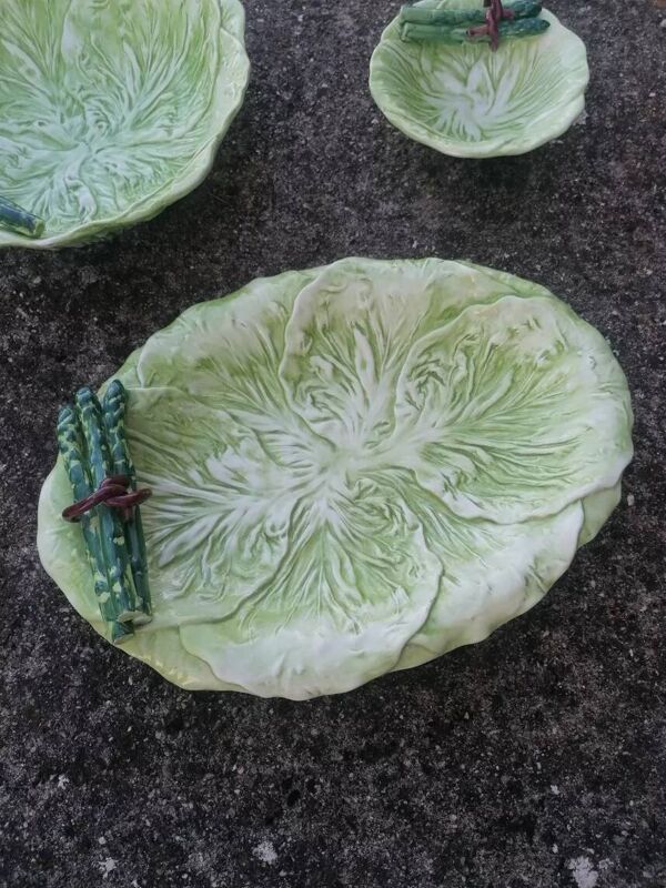 Lot de 3 plats en barbotine asperges et feuilles de chou vintage made in italy