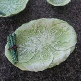 Set of 3 vintage asparagus and cabbage leaves slip dishes made in Italy