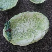 Set of 3 vintage asparagus and cabbage leaves slip dishes made in Italy