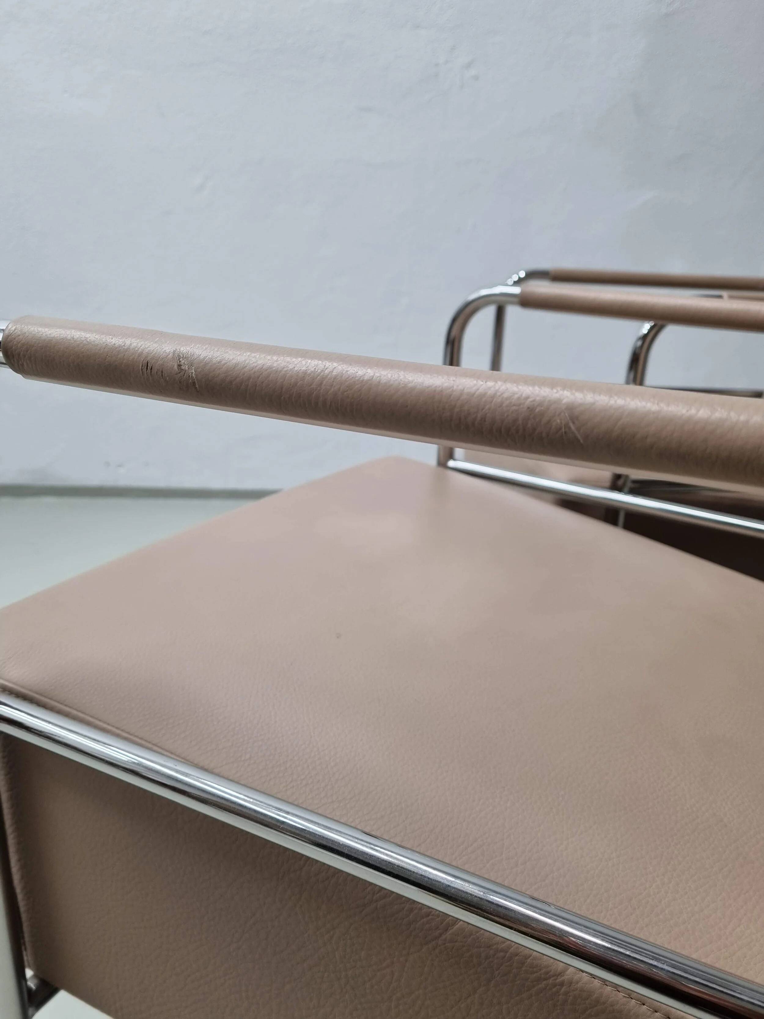 2 vintage nude leather "Cinema" easy chairs by Gunilla Allard for Lammhults | 1990s