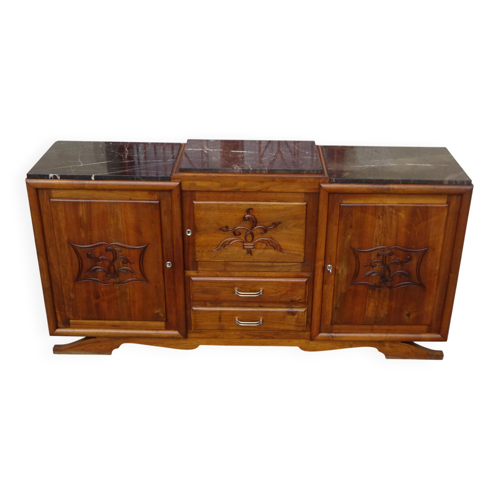 Large sideboard in walnut, black marble