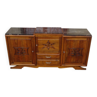 Large sideboard in walnut, black marble