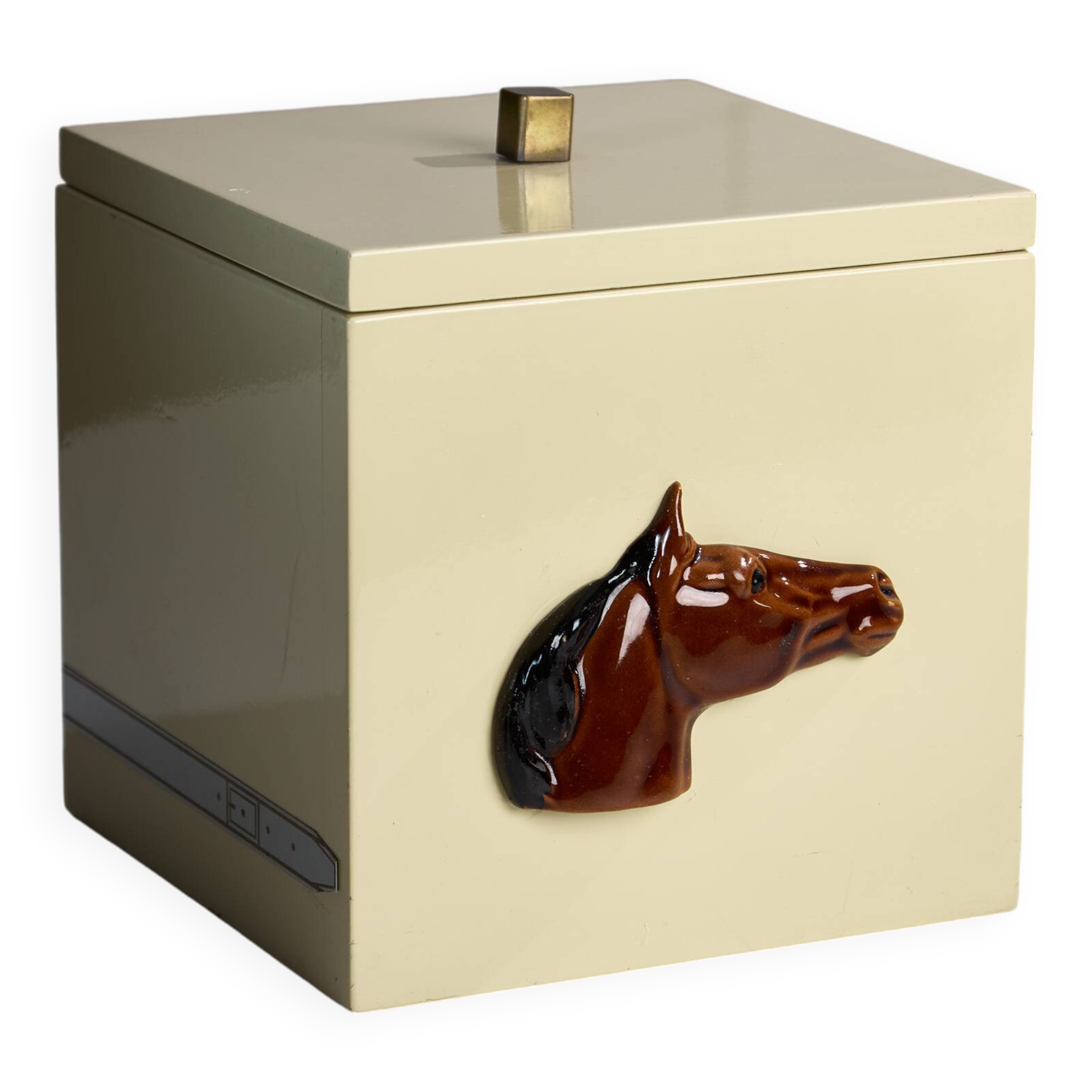 Vintage Ice Cube Holder with Ceramic Horse-Head