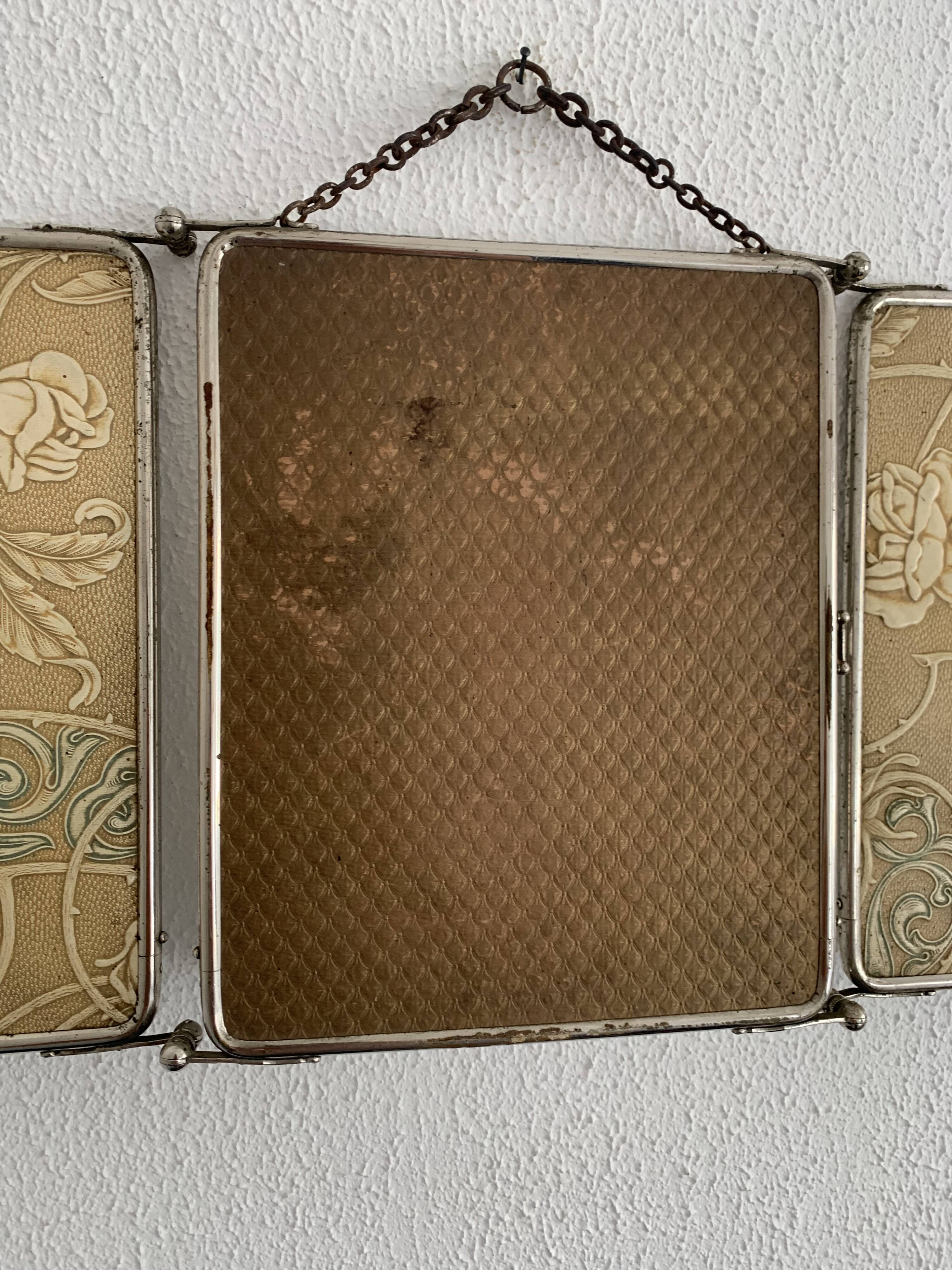 Vintage 1900 barber's triptych mirror Le Solide Paris Art Nouveau - 30 x 77