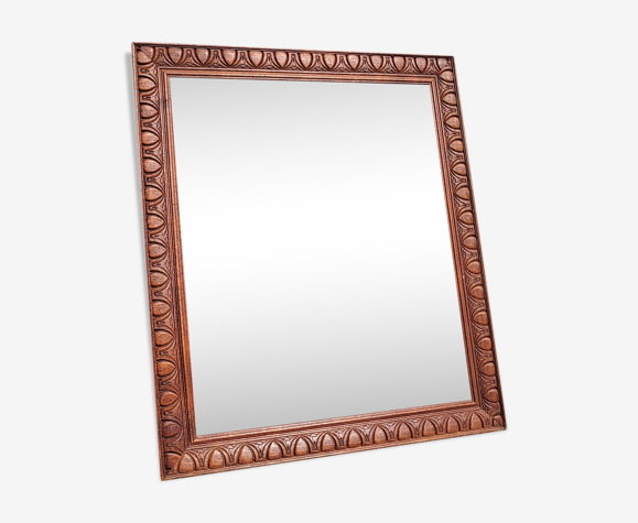 Miroir carré vintage bois ethnique, 42x48 cm