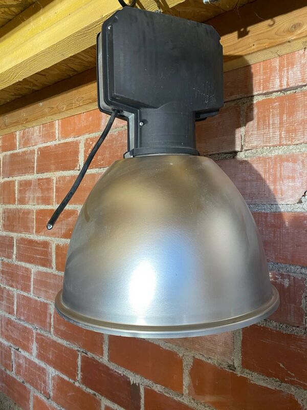 Suspension Ancienne Industrielle Metal Gris Avec Variateur Vintage