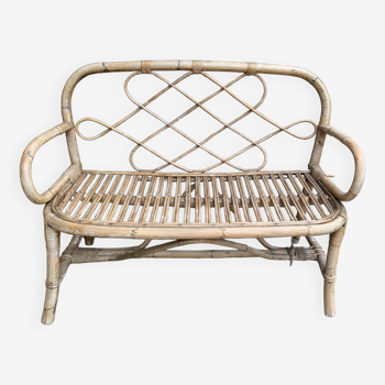 Rattan and bamboo bench 70s