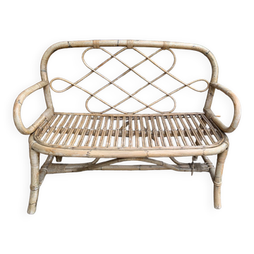 Banquette en rotin et bambou années 70