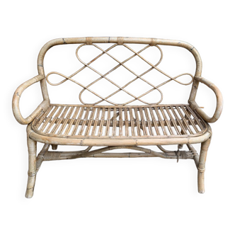 Rattan and bamboo bench 70s