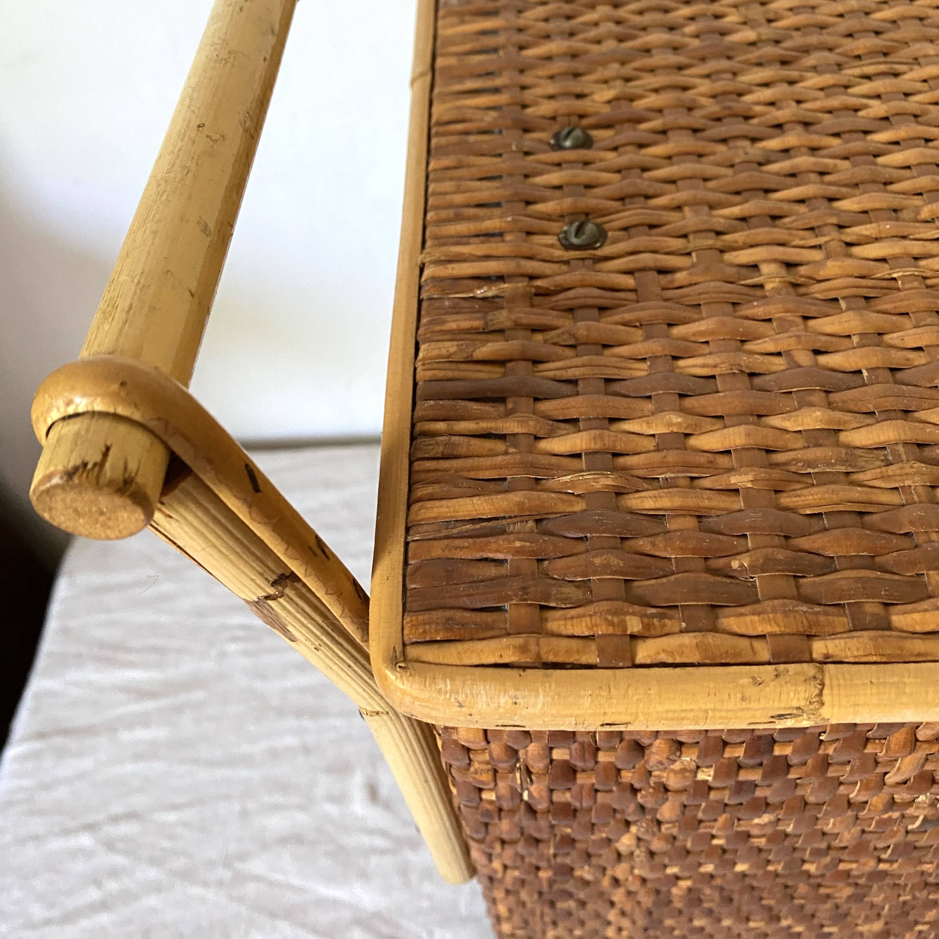 Vintage rattan cane bench chest