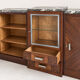 1950s Art Deco sideboard in veined wood, grey marble, and display cabinet.