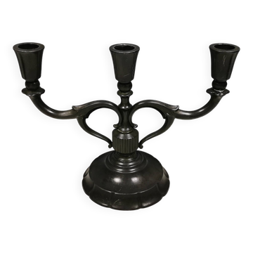 Three-armed candlesticks by Just Andersen, in Disco metal, Denmark, 1950s
