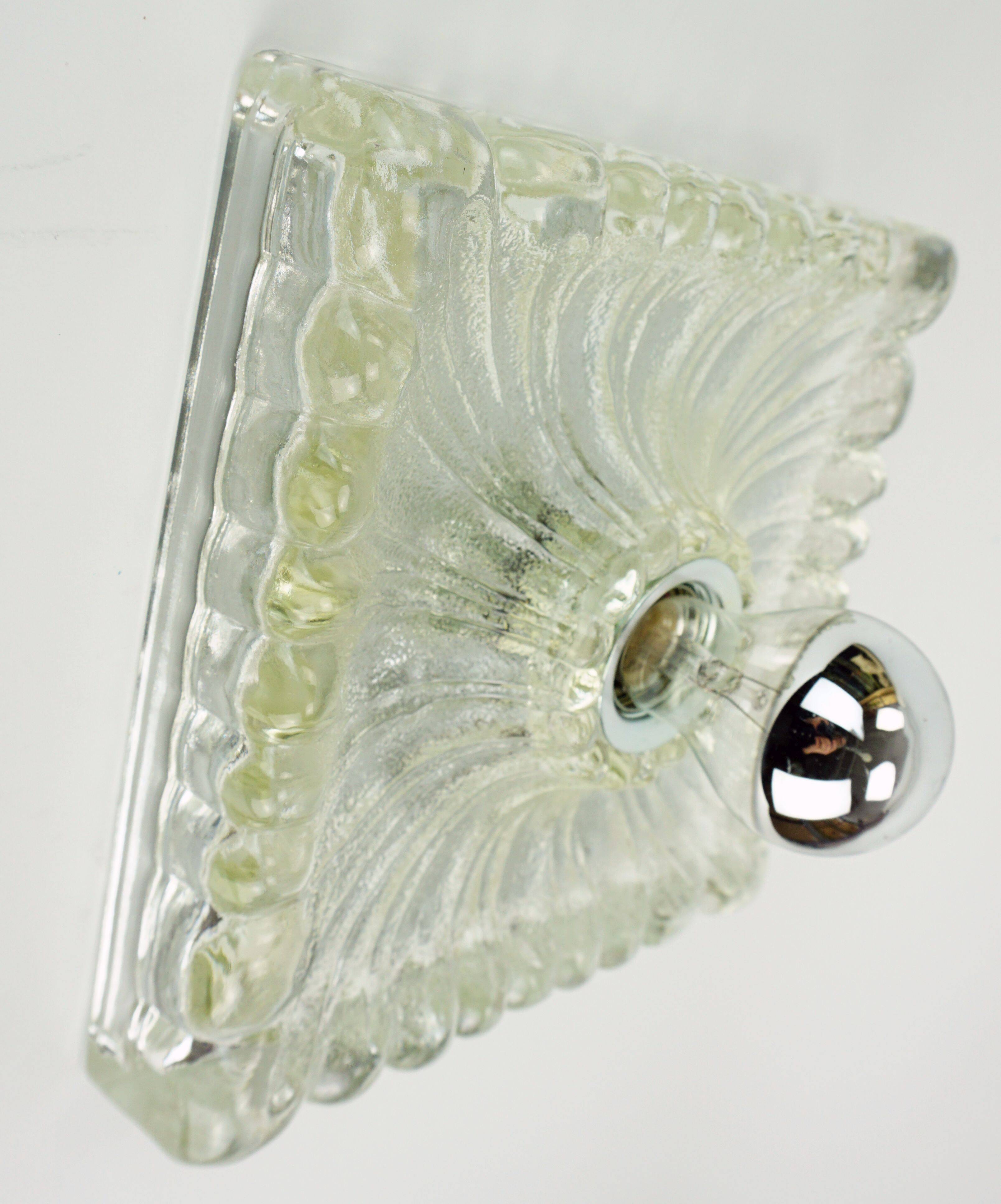 Heavy mid century ice glass wall lamp 1960s 70s sconce hustadt-leuchten