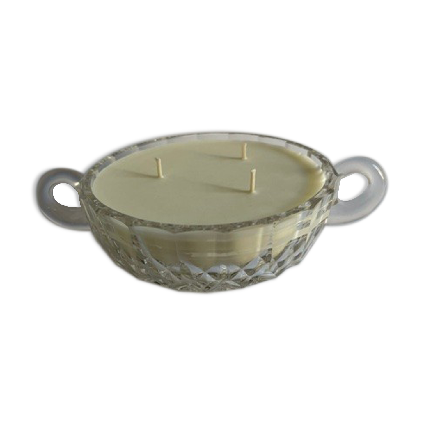 Candle 3 wicks empty pocket in chiseled glass, Scent By the Fire