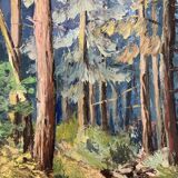 Huile sur panneau forêt vintage