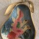 Vintage gold brass and cloisonné enamel pear trinket dish - 60s/70s
