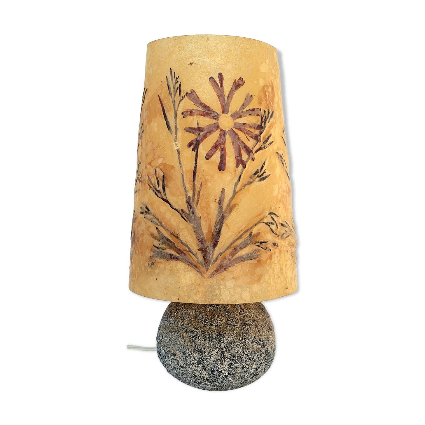 Granite lamp with triskell grave lampshade resin inclusion flowers 1960