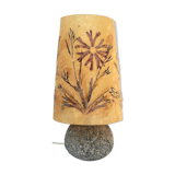 Granite lamp with triskell grave lampshade resin inclusion flowers 1960