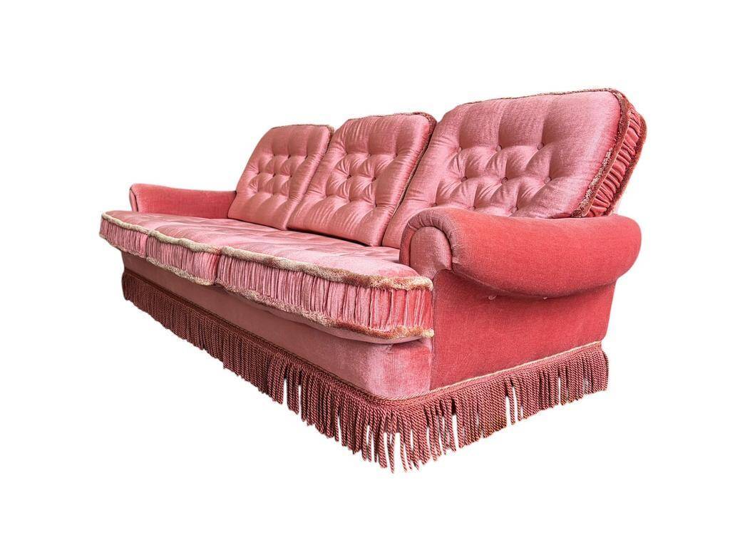 Vintage old rose canapé / armchair with fringes