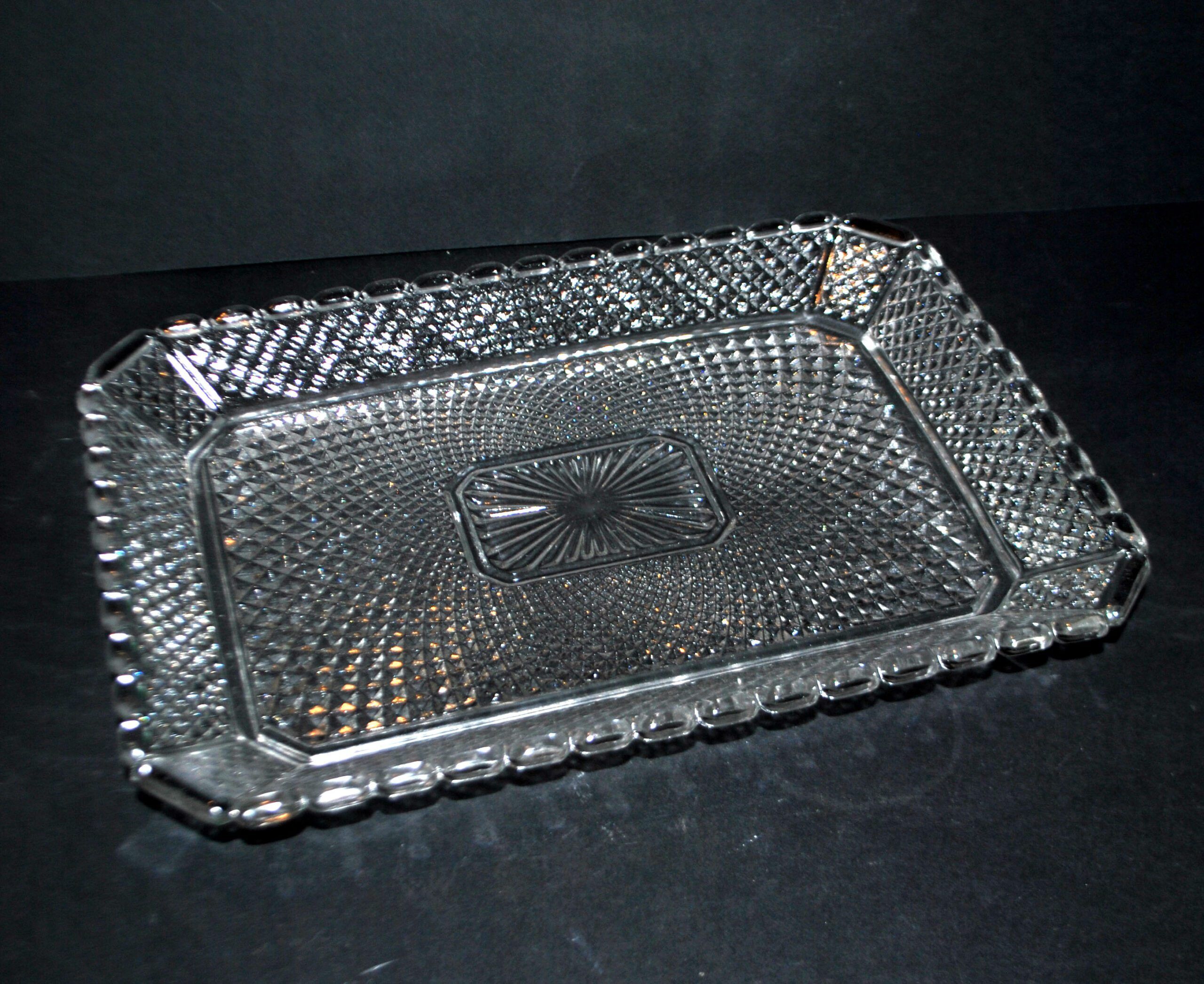 Antique rectangular molded crystal tray, 1920
