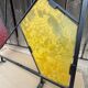 Mid-century modern geometric room divider with textured coloured glass, 1970s–1980s