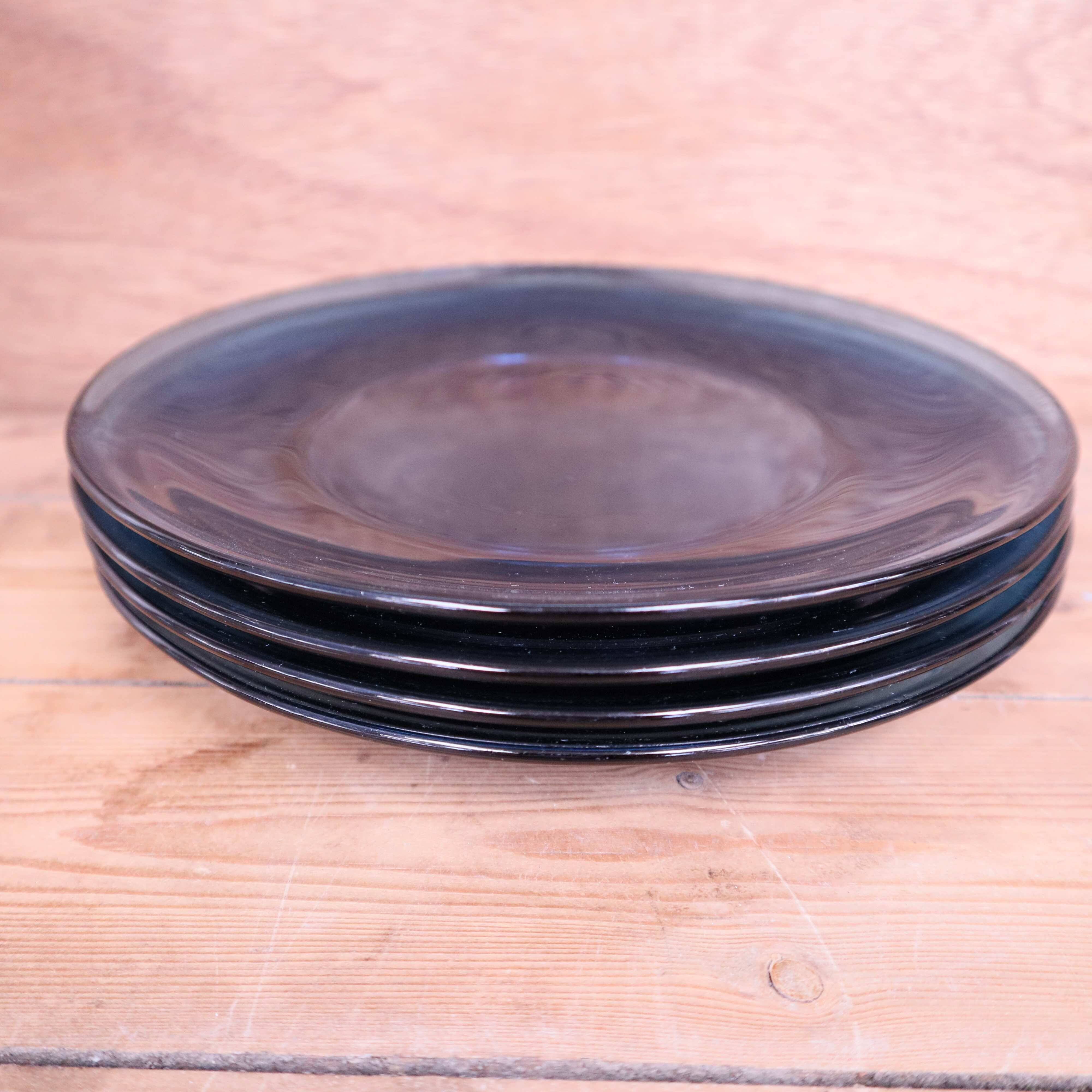 4 vintage blue tempered glass dinner plates Vereco France