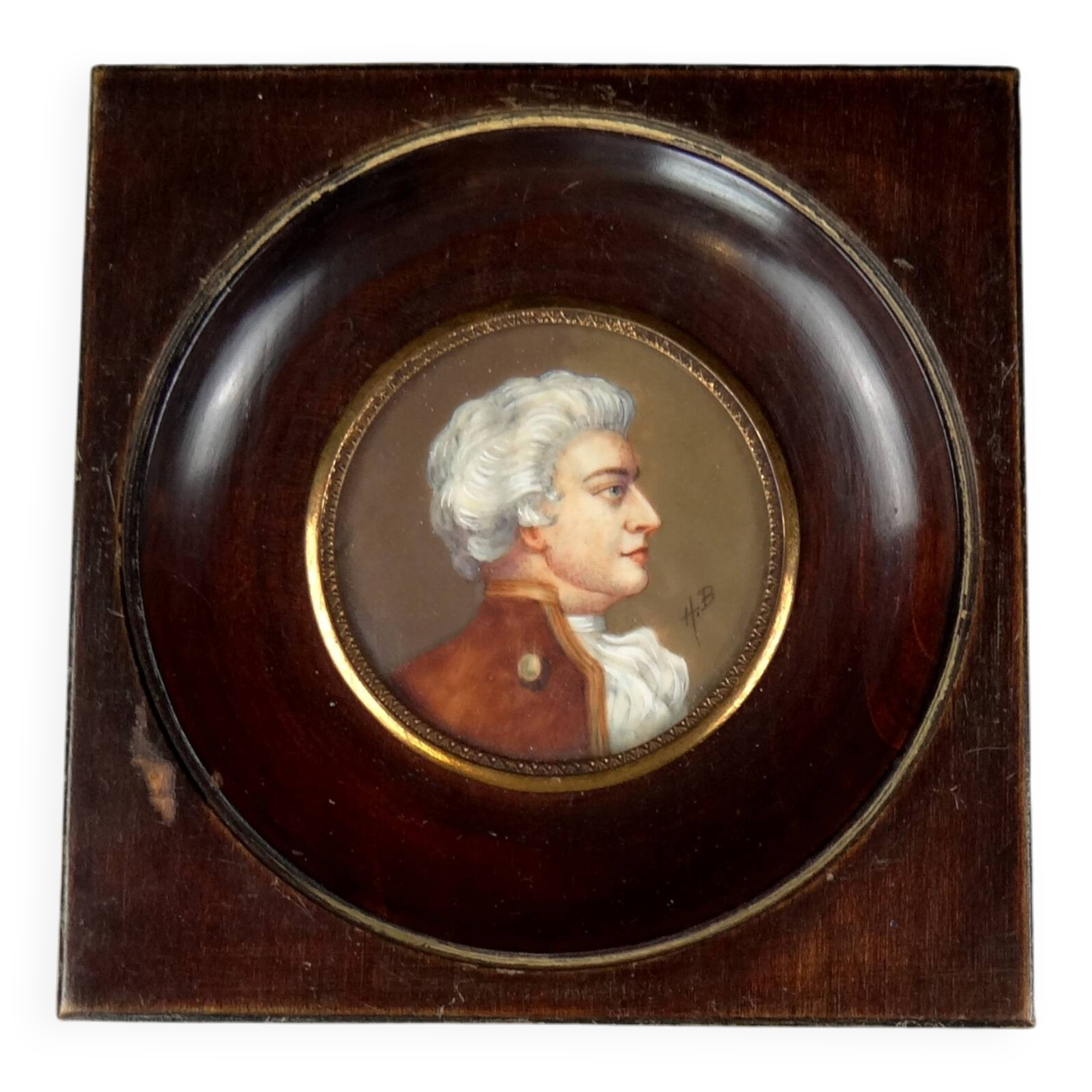 Miniature gouache portrait, 19th century, of an aristocratic man in profile