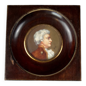 Miniature gouache portrait, 19th century, of an aristocratic man in profile