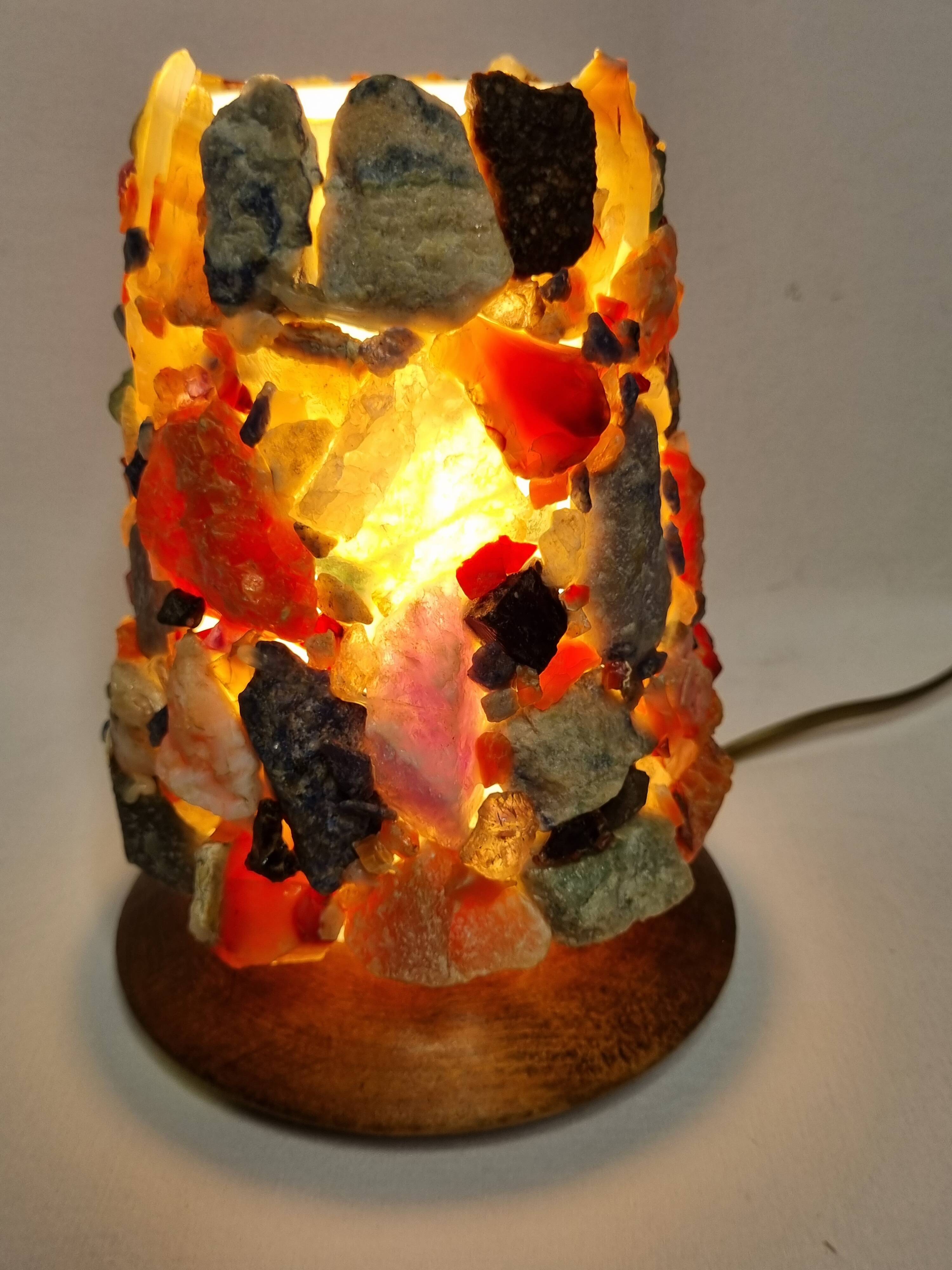 Vintage HA Ludwig lamp in semi-precious stones and wood West Germany