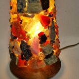 Lampe vintage H.A. Ludwig en pierres semi-précieuses et bois West Germany