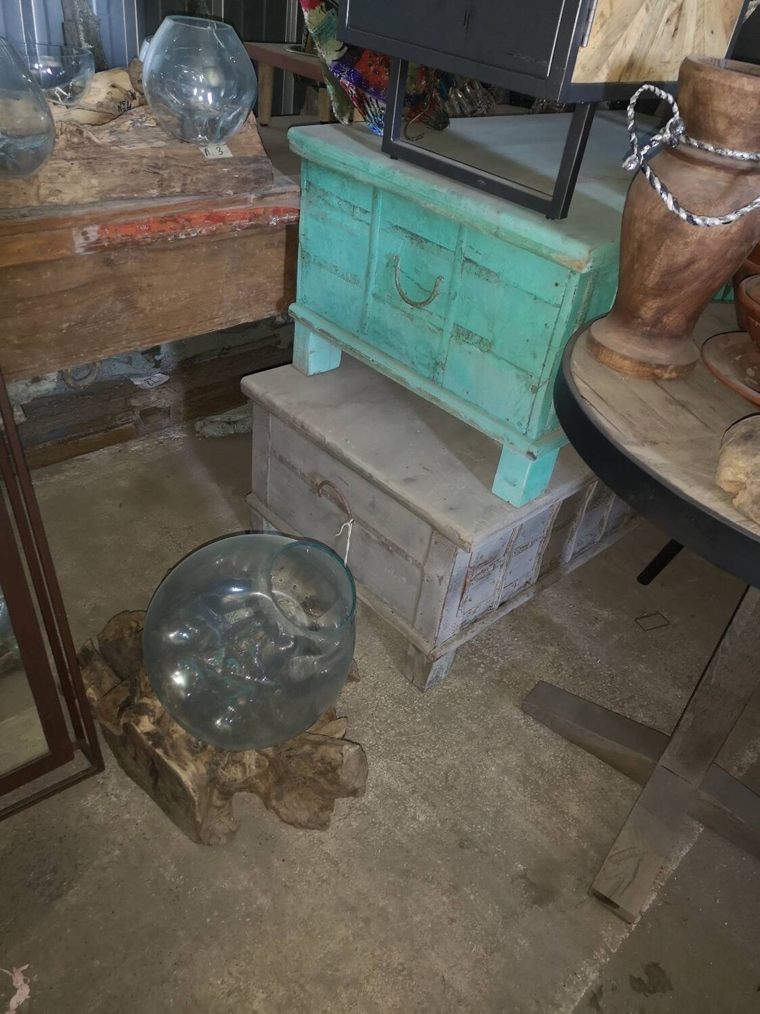 Indian wooden chest with metal decoration