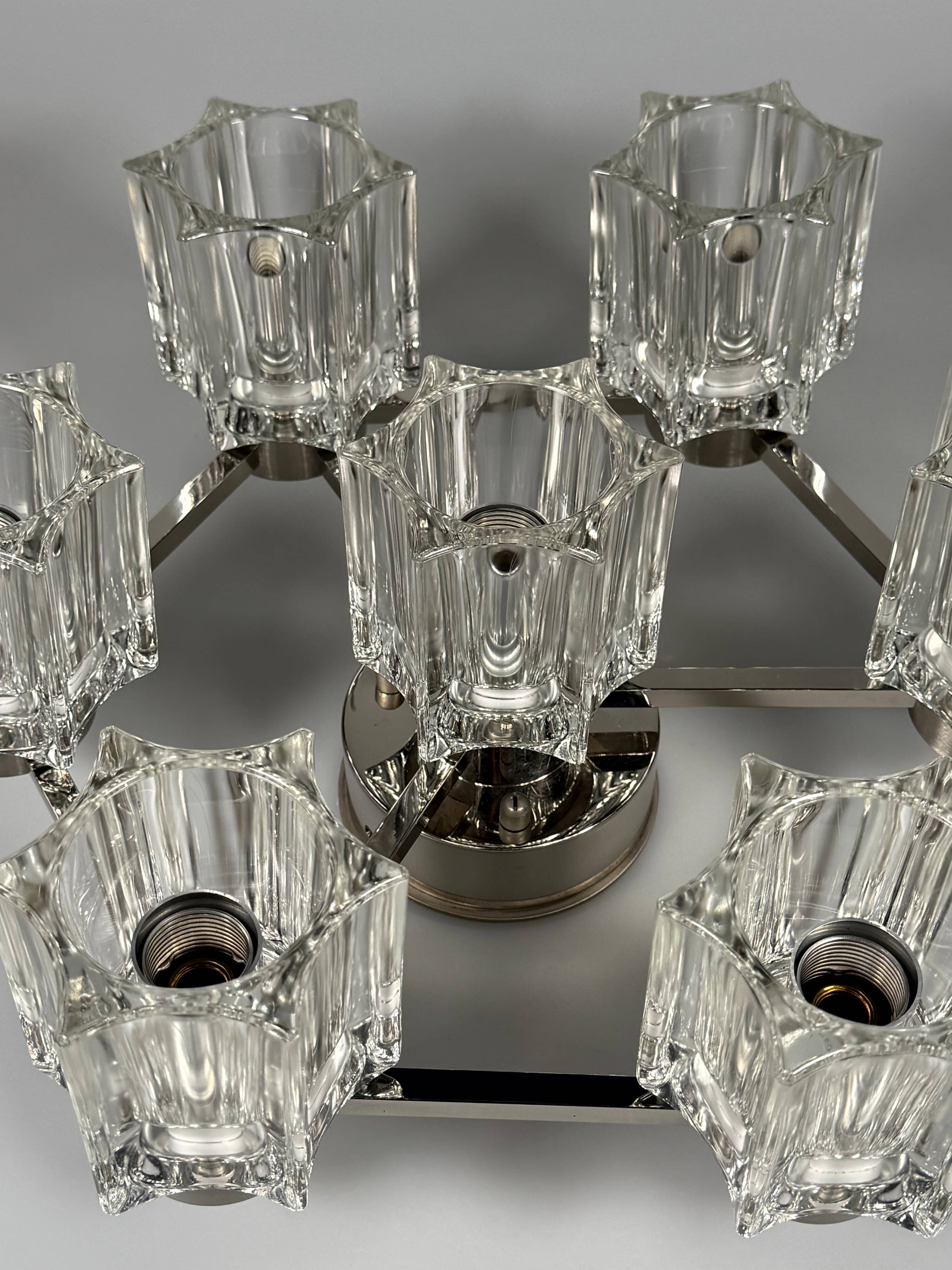 1960s 1970s Ceiling or Wall Lamp German Ice Glass Space Age Design