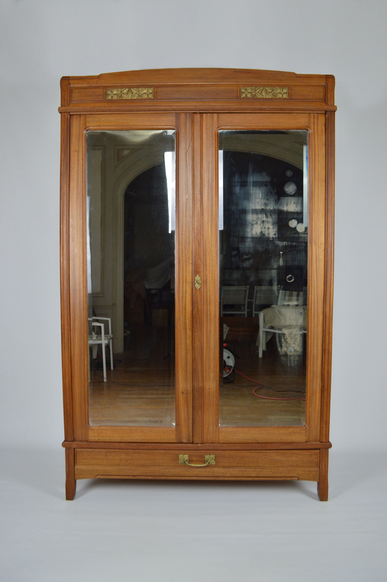 Art Nouveau wardrobe by Mathieu Gallerey in mahogany, model with Clematis, circa 1920