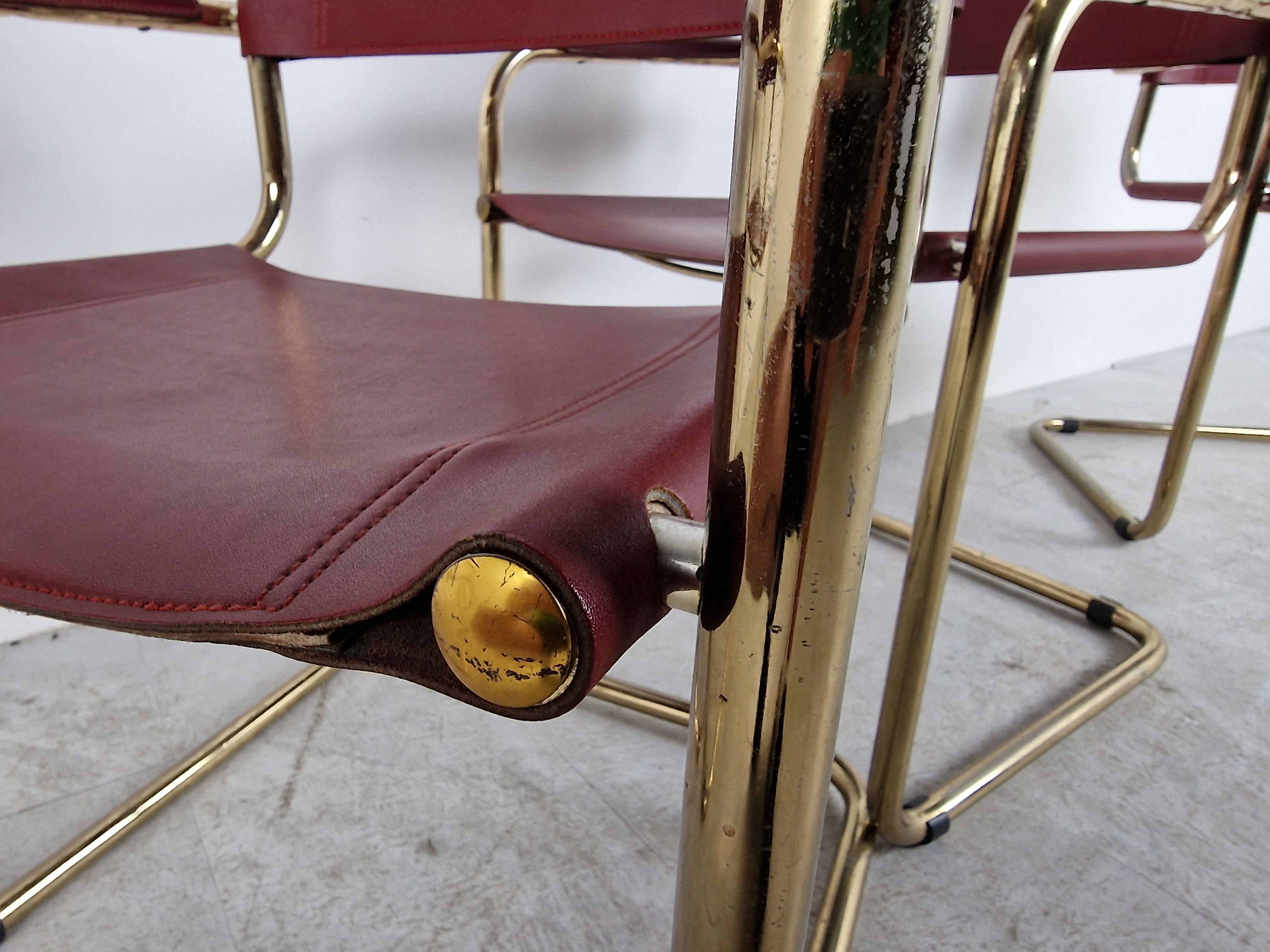 Red leather bauhaus design dining chairs - 1980