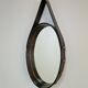 Florentine Oval Leather Mirror in Brass by Jacques Adnet, 1960s