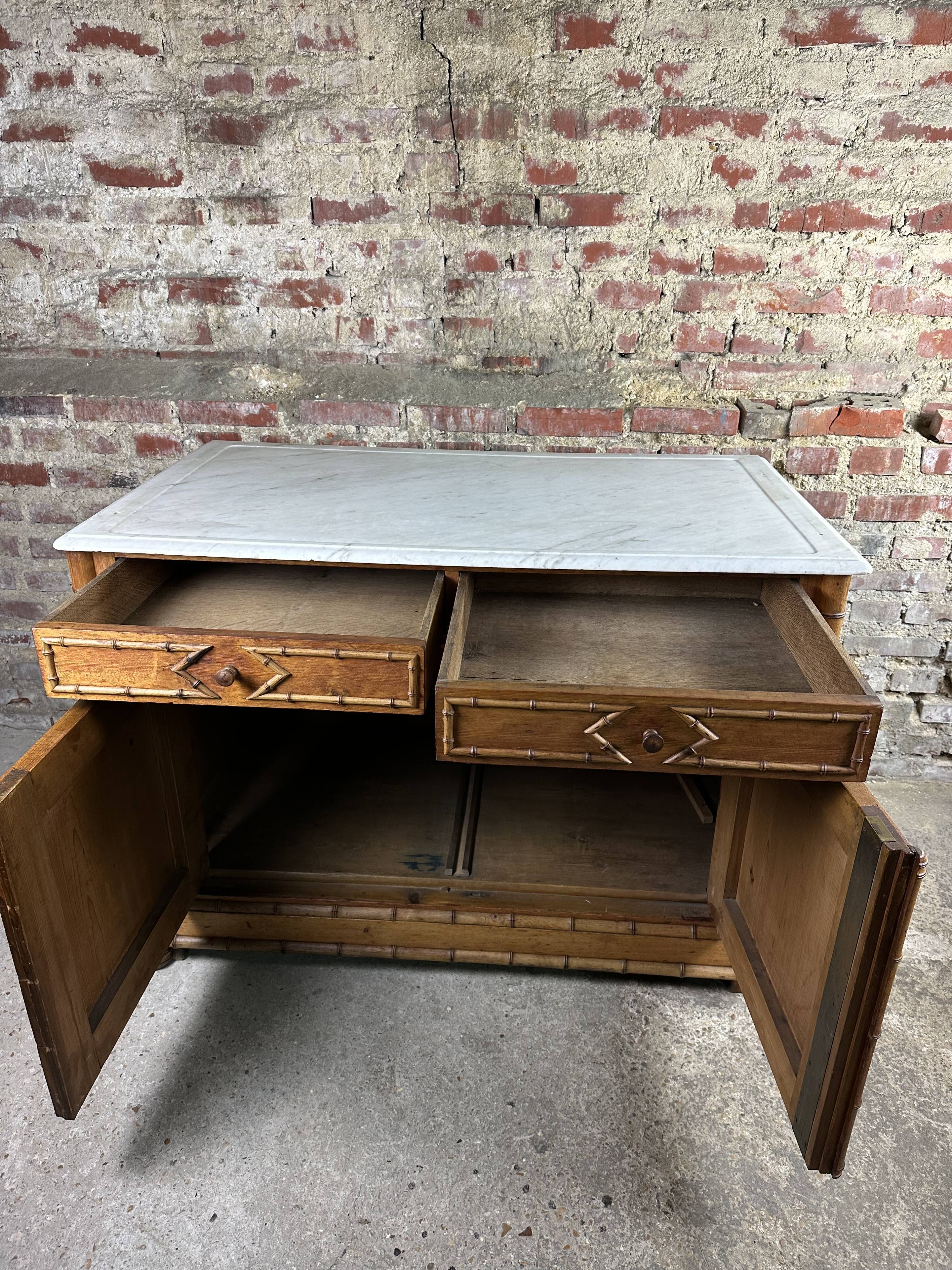 Bamboo-style pine sideboard and marble top early nineteenth century