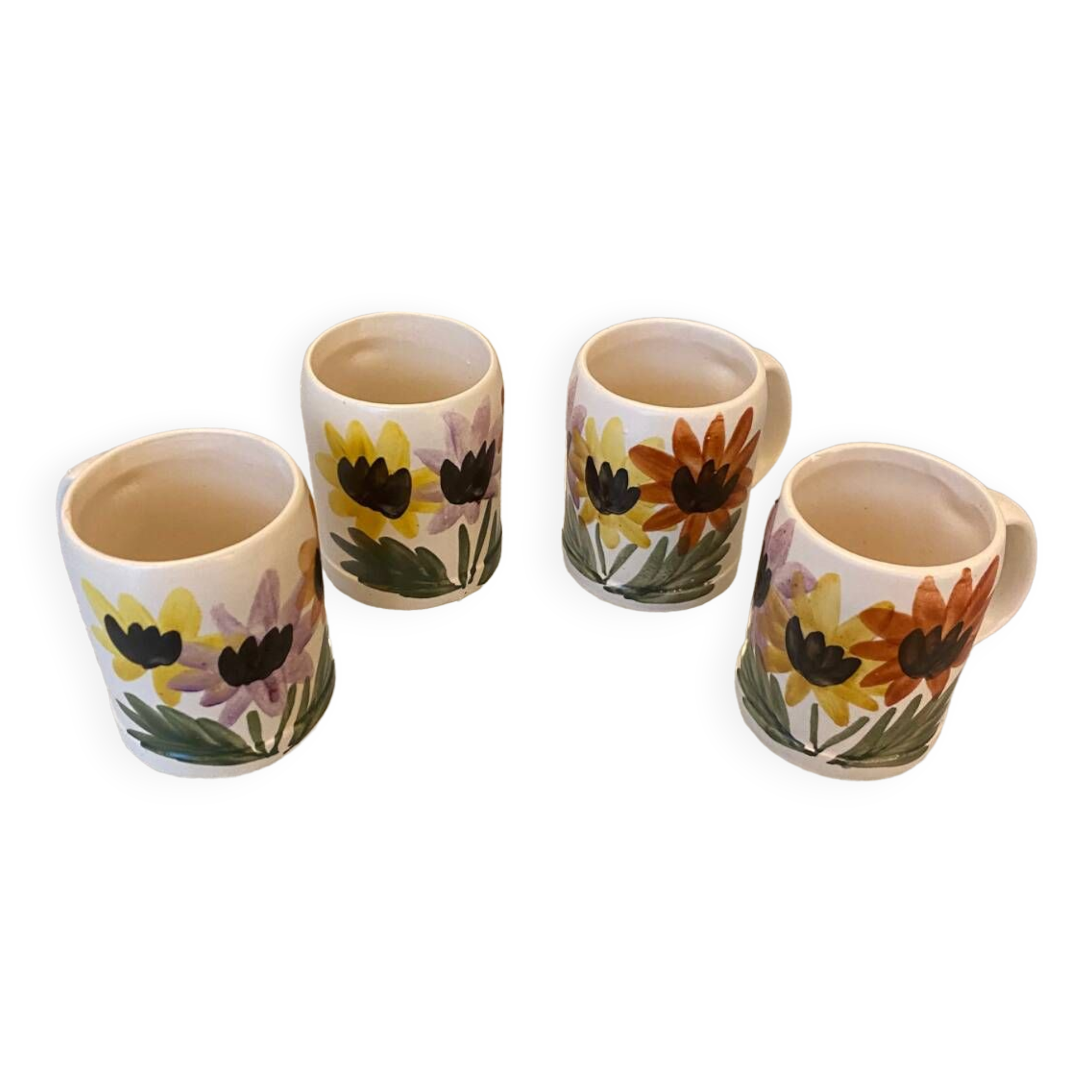 Set of 4 vintage 1970s flower stoneware mugs
