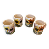 Set of 4 vintage 1970s flower stoneware mugs