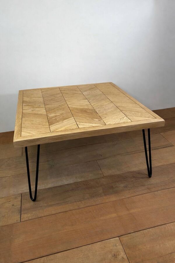 Table basse bois style industriel- pied métal hairpin- pièce unique