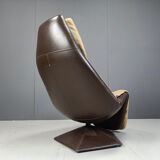 Vintage leather swivel chair with ottoman, 1970s
