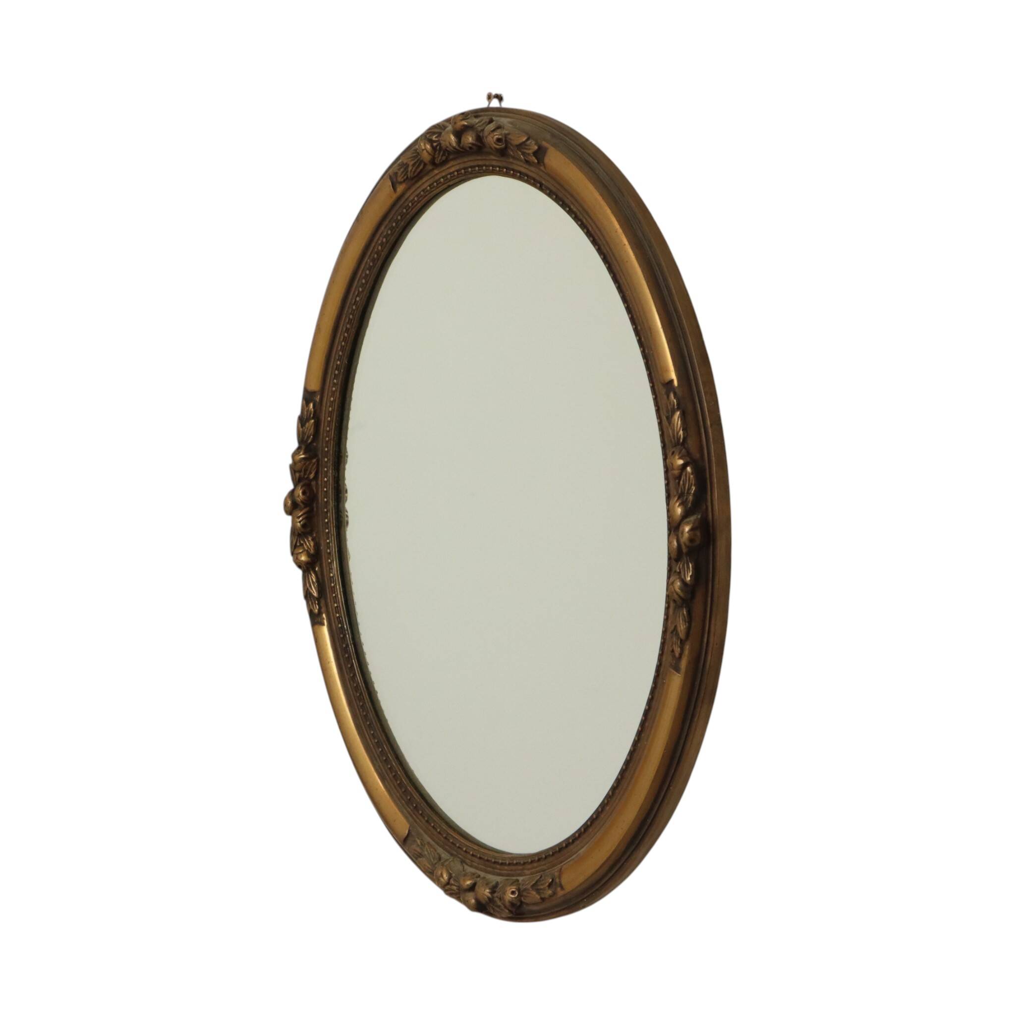 French Oval Gold Baroque-Style Mirror with Roses 58cm