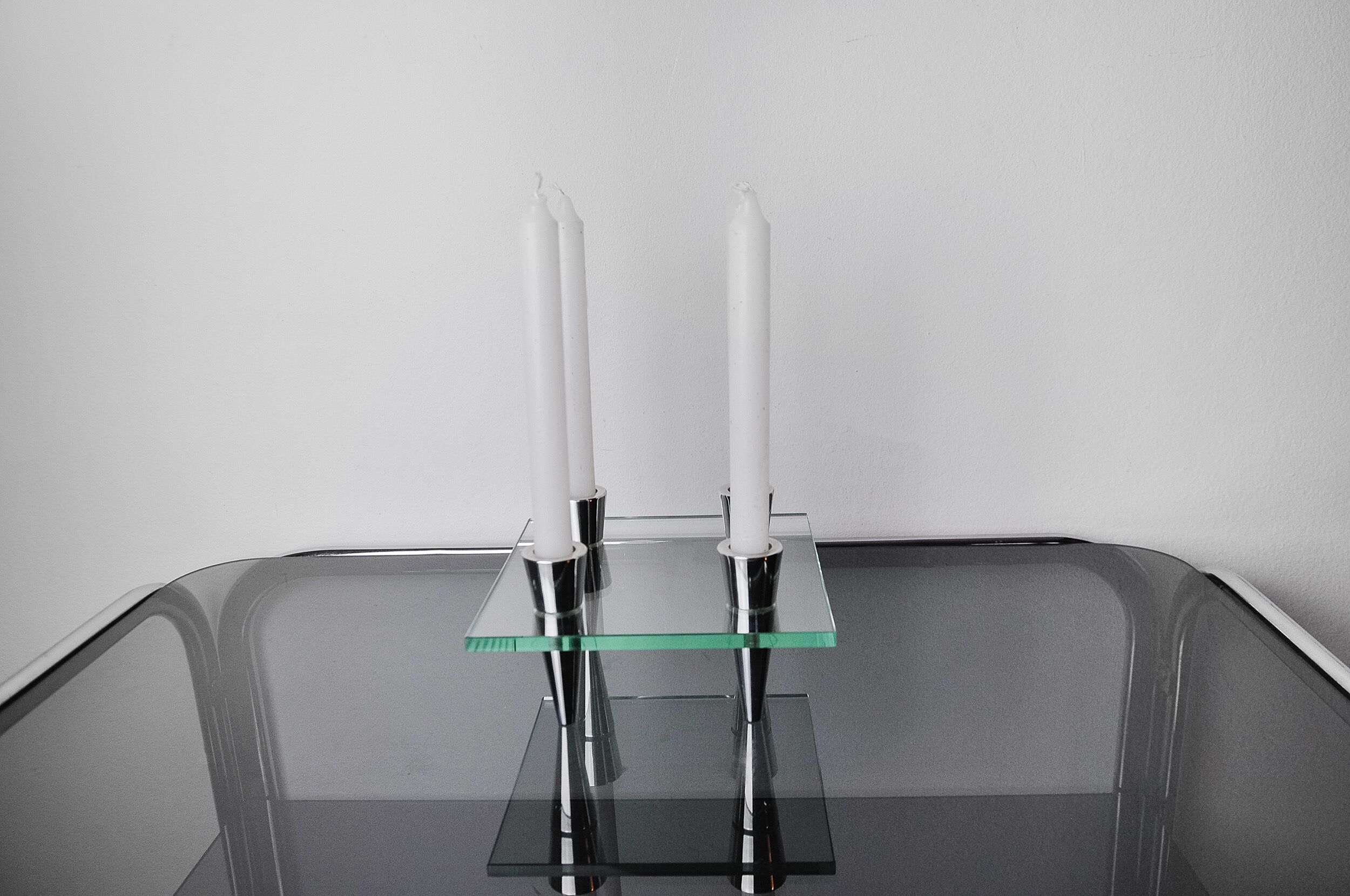 Square glass candleholder, 4 flames, denmark, 1970