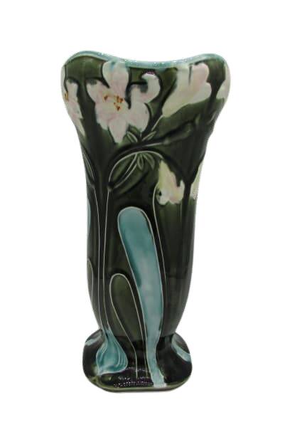 Art-Nouveau slip vase decorated with Iris flowers