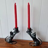 2 bronze cat candlesticks
