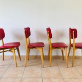 Set of 4 vintage chairs in oak and skai 1970