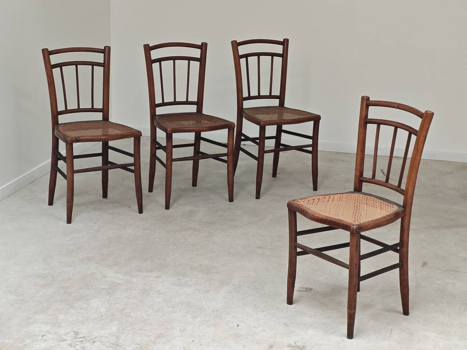 Set of 4 old Thonet style cane bistro chairs from the 1930s