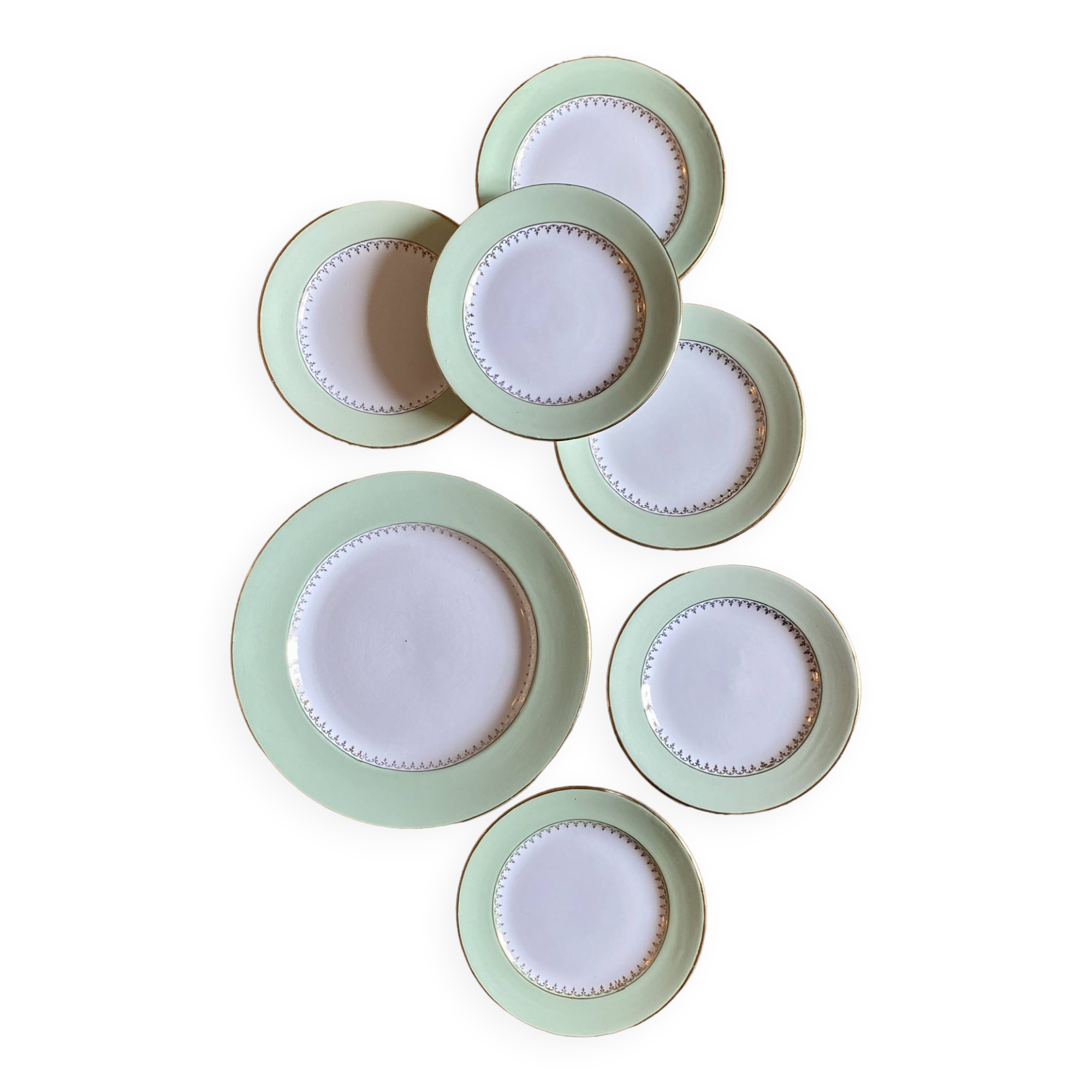 Vintage dessert service, one main course and 6 plates L'AMandinoise