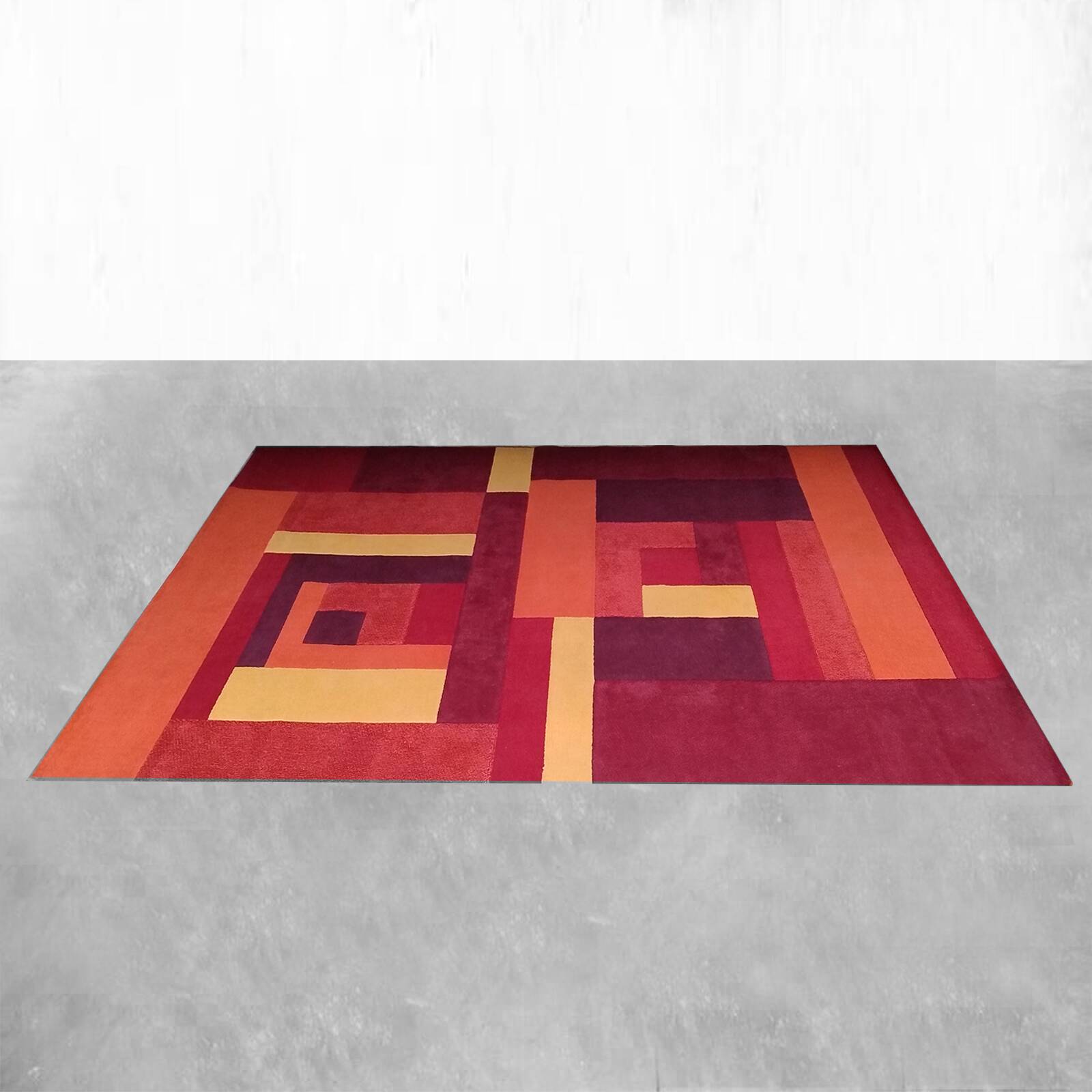 1970s Stunning Geometric Space Age Rug in Wool. Made in Italy