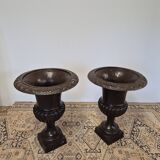 Pair of Medici cast iron vases from a bourgeois house - H73cm